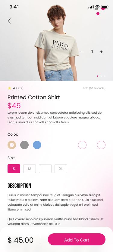 شاشة تفاصيل المنتج في تطبيق TREANDY STORE